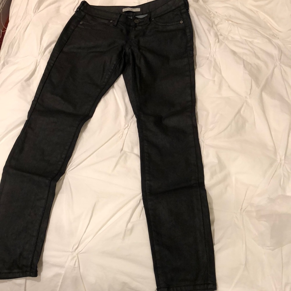 Wax “faux leather” stretch jeans.